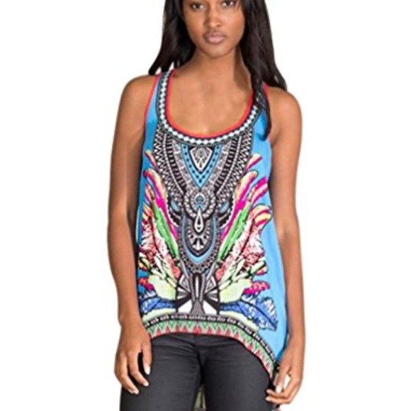 Flying Tomato Black and Pink Graphic Asymmetrical Tank Top - Picture 1 of 6